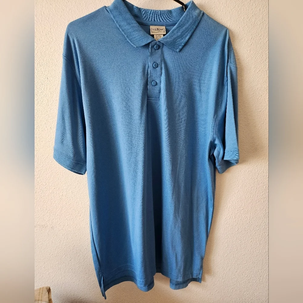 L.L. Bean Men's Blue Casual Travel Polo Shirt Size LArge Tall.